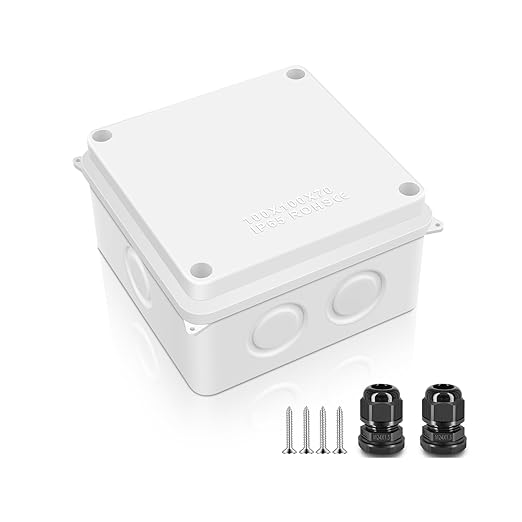 SuperInk IP65 Junction Box, 1PK White Outdoor Electrical Enclosure for Electronics, ABS Plastic Waterproof Project Case for DIY & Sensor Wiring, 3.9" x 3.9" x 2.8" (100x100x70mm)