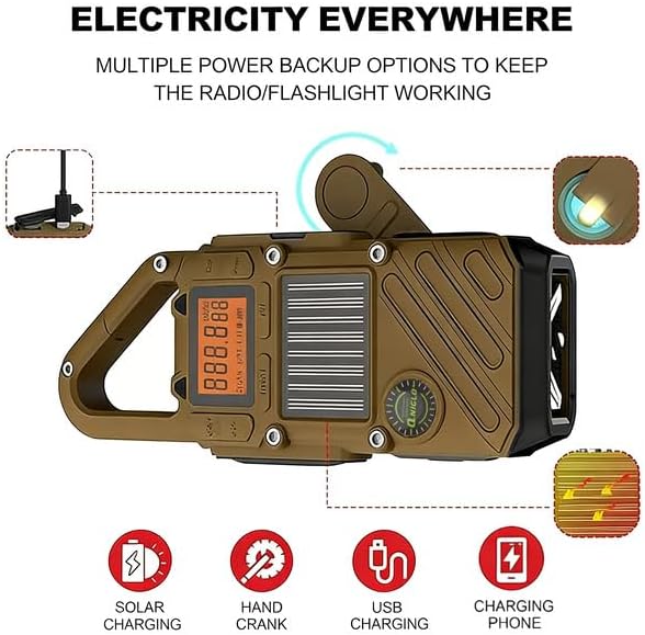 Walkie Talkies for Adults Rechargeable, FM/NOAA Emergency Radios with Weather Alerts, LED Flashlight & SOS Alarm, Solar Powered Hand Crank 2 Way Radios Walkie Talkie Hand Crank Long Range