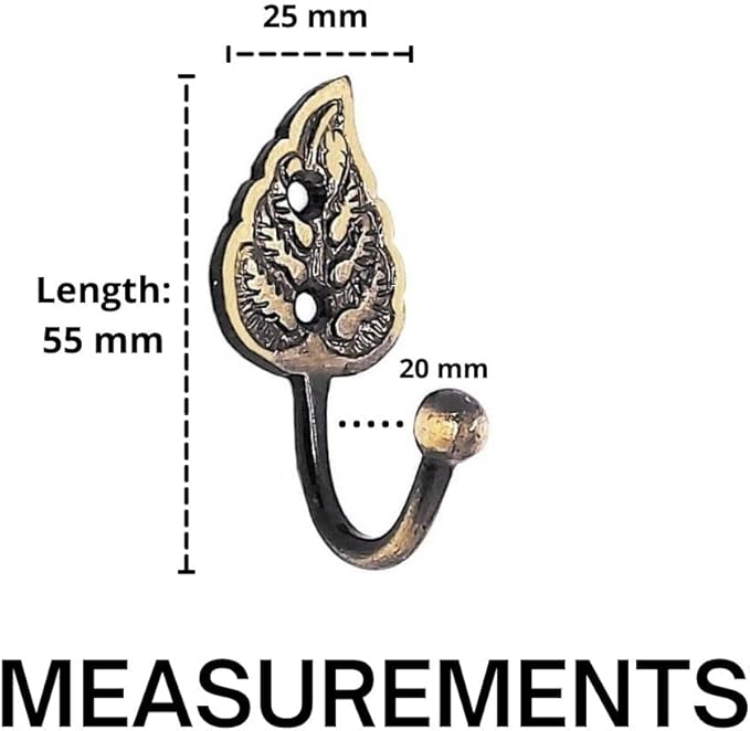 FAPBADRI Multipurpose Hooks, Used to Hang Clothes, Bags, Coats, Curtain Hold Backs, Keys, Colour - Antique Gold, Material - Brass, Leaf Design, Screws and Wallplugs Included, Pack of 2 Pieces