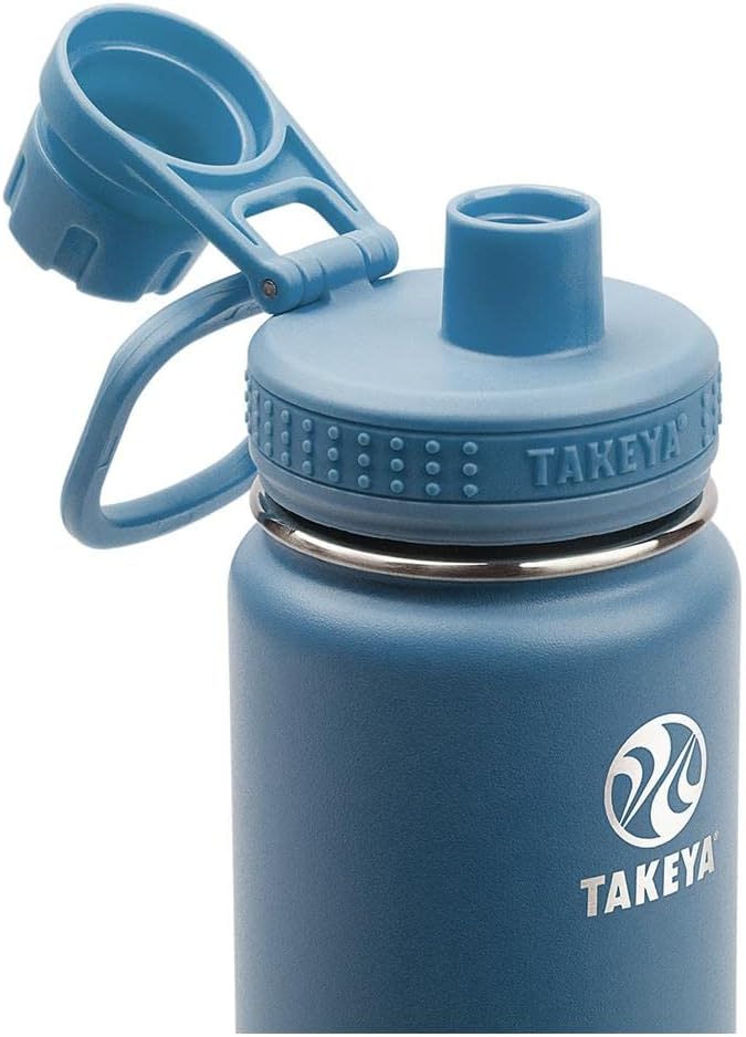 Takeya Actives Stainless Steel Water Bottle, Insulated Spout Lid, Keeps Drinks Cold 24 Hrs, Leakproof, Durable, Dishwasher Safe, Ideal for Gym, Travel, Fits Most Cup Holders, 18 oz/Midnight Blue