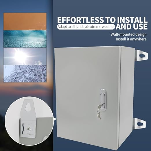 16 * 12 * 8 Inch Outdoor Electrical Junction Box,Electrical Waterproof Box with Lock,Waterproof & Dustproof Metal Box(400 * 300 * 200)