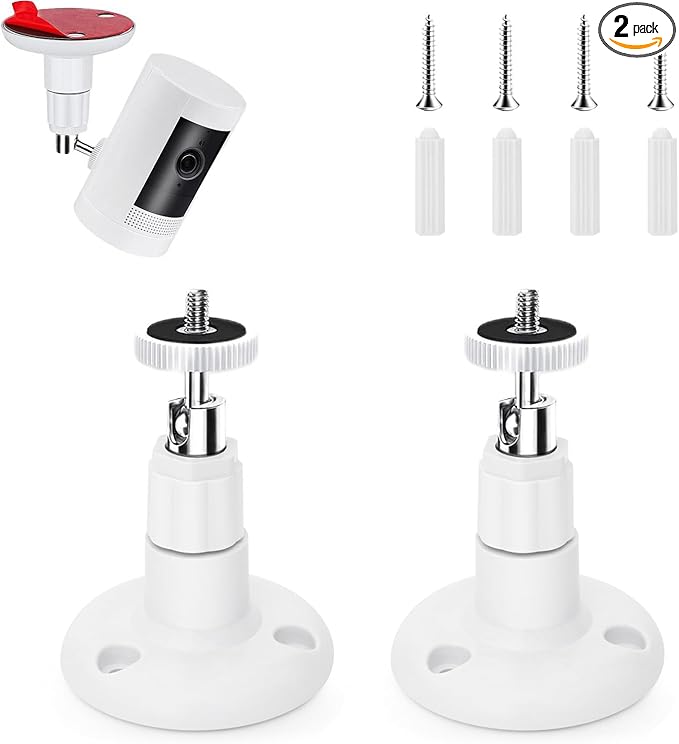 2 Pack Ring Camera Mount Bracket for Ring Stick Up Cam, Ring Outdoor Cam Plus , Ring Indoor Cam | 360° Adjustable Wall Mount or Celling Mount , No Drill , Weatherproof (White)