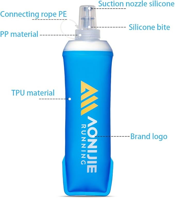 AONIJIE TPU Soft Flask Water Bottle Collapsible Running Flask for Hydration Pack, BPA Free, Wide Opening, for Outdoor Sports Hydration