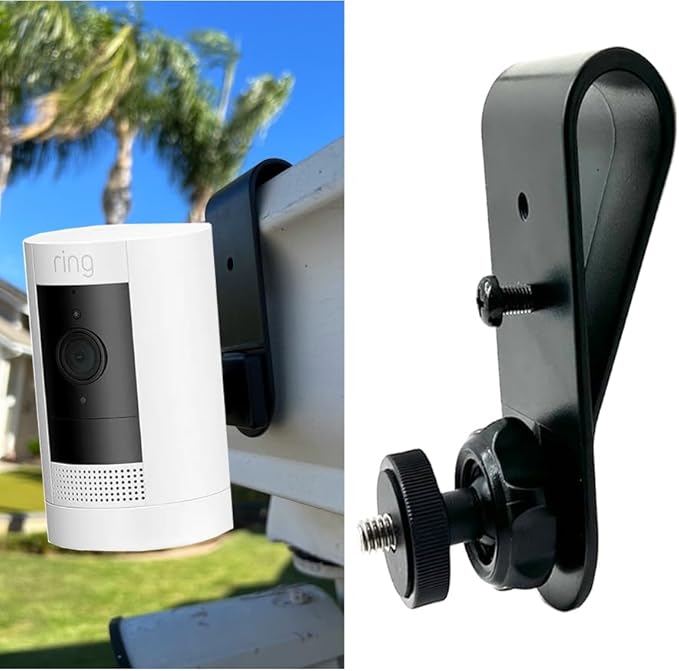Rigid Rain Gutter Mount for Security Camera - Easy Install No Drill No Rust Design, 1/4-20" Thread Joint Holder (1 Pack,Black)-Compatible with Ring Stick Up Blink Outdoor Indoor 4th XT3 XT2 Camera