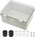 Zulkit Junction Box ABS Plastic Dustproof Waterproof IP65 Electrical Boxes Hinged Shell Outdoor Universal Project Enclosure Clear Cover with 2 Cable Glands 8.7 x 6.7 x 4.3 inch (220x170x110 mm)
