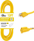 Indoor Outdoor Extension Cord Weatherproof, UL Certified, 14 Gauge 12FT Yellow 3 Prong Heavy Duty, 14/3 SJTW 15A Power Cord for Outdoor Lights, Appliances, Lawn