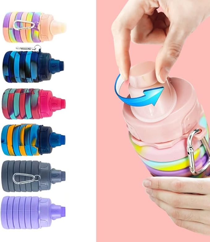 Collapsible Water Bottles 2 pack Travel Water Bottle 500ML. (Blue+Purple)
