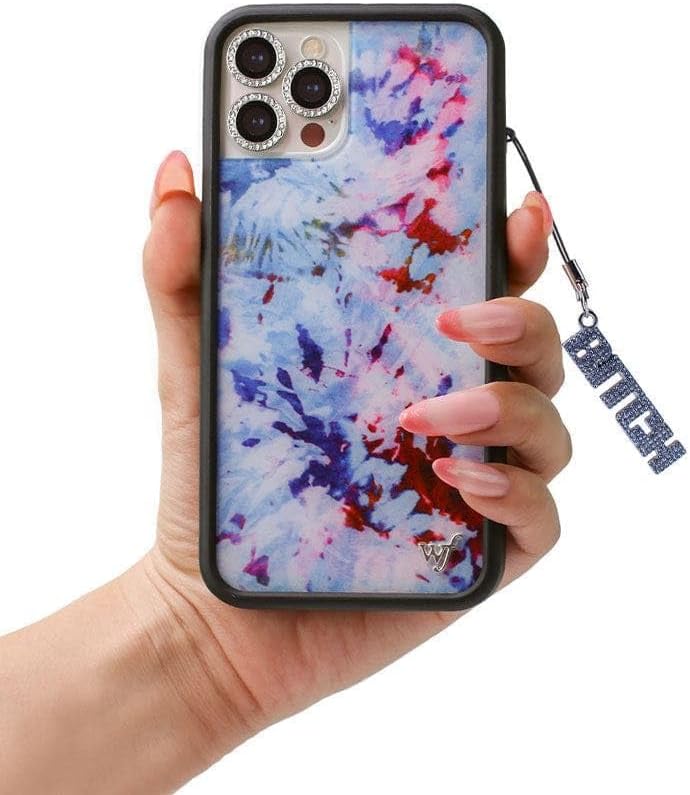 Wildflower Cases - Compatible with iPhone 13 Pro| Protective Black Bumper, 6.5ft Drop Test Certified, Women Owned Small Business | Trendy Influencer Blue Tie Dye | Collab - Bretman Rock