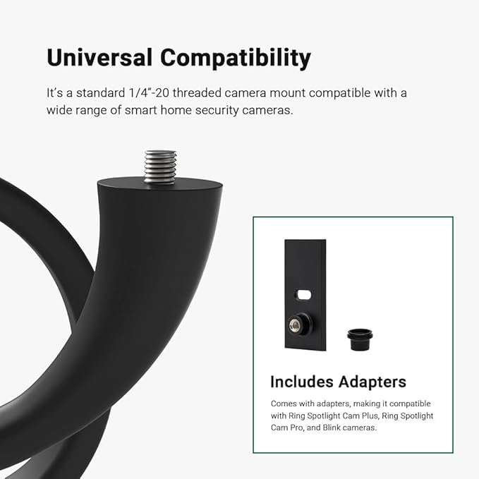Holicfun Flexible Twist Mount for Indoor and Outdoor Security Cameras, Unversally Compatible with Ring, Blink, Eufy, Google Nest, Wyze, Arlo, Simplisafe and Other Cameras - Black