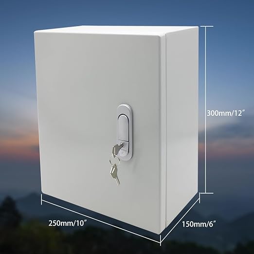 Steel Electrical Junction Box,12 * 10 * 6 in Waterproof & Dustproof Electrical Junction Box,Outdoor Metal Electrical Box with Lock(300 * 250 * 150mm)