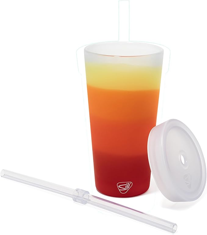 Silipint Silicone 22oz Straw Tumbler: Sun Storm - Reusable, Unbreakable, Flexible, Hot/Cold, Airtight Lid, Travel, Sustainable - Marigold Pack of 1