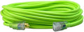 Southwire Heavy Duty Extension Cord, 50Ft, 12 Gauge, 3 Conductor, High Visibility Outdoor Cord, Lighted End, SJTW, Cool Green, 2578SW000X