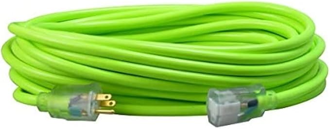Southwire Heavy Duty Extension Cord, 50Ft, 12 Gauge, 3 Conductor, High Visibility Outdoor Cord, Lighted End, SJTW, Cool Green, 2578SW000X