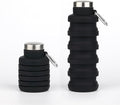 Collapsible Water Bottles,16oz Capacity Portable Reusable Silicone Water Bottle,Leak-proof,with buckle,foldable storage,Lightweight Durable for Fitness,Cycling,Sports,Camping,Hiking (Deep Black)