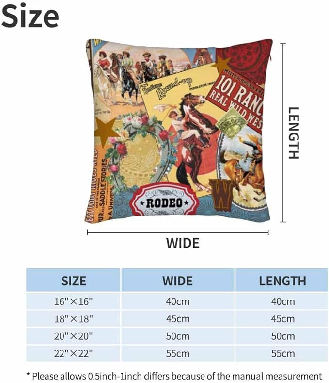 Cowgirls Wild West Pillow Covers 18 X 18 Far East Rodeo Round Up Win Ride Horse Race Wreath Cool Set of 2 Pillow Cases Square Outdoor Throw Cushion Pillowcases Decor Home Bed Sofa Couch Hotel