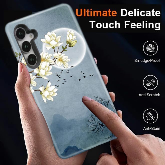 Compatible for Samsung Galaxy S26 5G Case, Dual Layer Heavy Duty 2 in 1 Shockproof Protective Phone Case,Magnolia Flowers Mountain and Birds