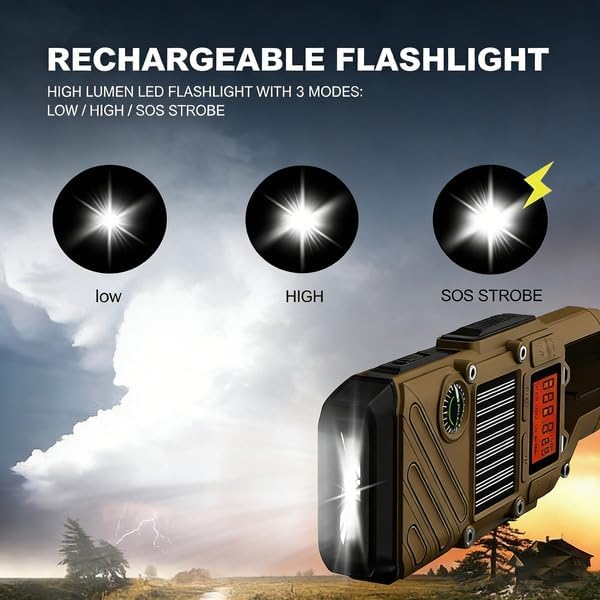 Walkie Talkies for Adults Rechargeable, FM/NOAA Emergency Radios with Weather Alerts, LED Flashlight & SOS Alarm, Solar Powered Hand Crank 2 Way Radios Walkie Talkie Hand Crank Long Range