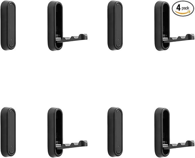 4 Pack Folding Wall Hooks, Foldable Black Coat Hooks for Bathroom, Entryway - Strong Hold for Towels, Robes, Hats, Bags, Keys - Solid Metal Wall Mounted Hooks with Screws