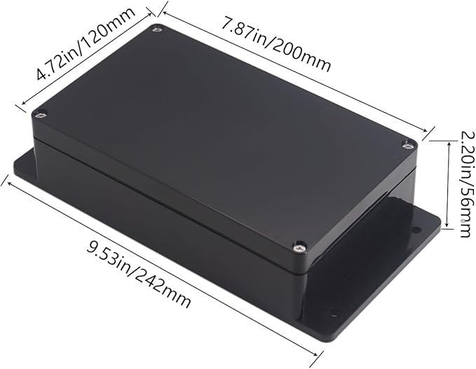 Project Box ABS Black Electrical Boxes IP65 Outdoor Waterproof Box Electronic Junction Box Fixed Ear Power Enclosure with Cable Glands for DIY Project 7.87 x 4.72 x 2.2 inch (200x120x56mm)