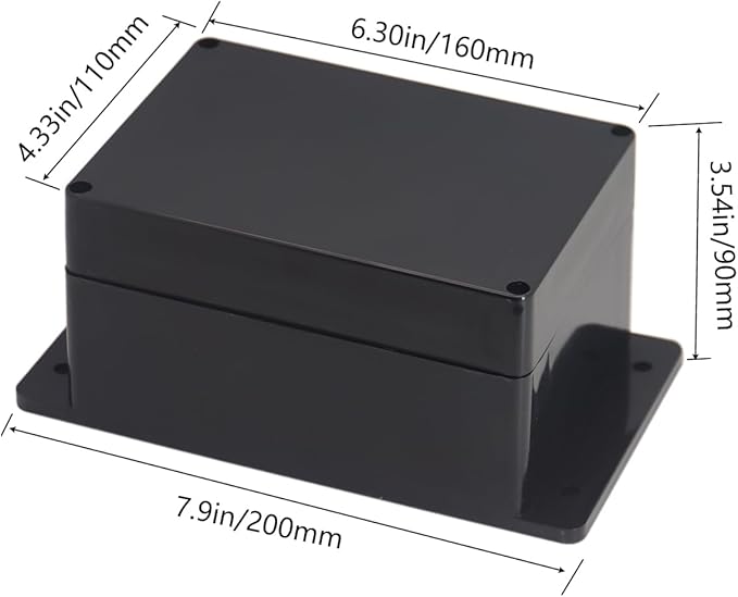Project Box ABS Black Electrical Boxes IP65 Outdoor Waterproof Box Electronic Junction Box Fixed Ear Power Enclosure with Cable Glands for DIY Project 6.3 x 4.33 x 3.54 inch (160x110x90mm)