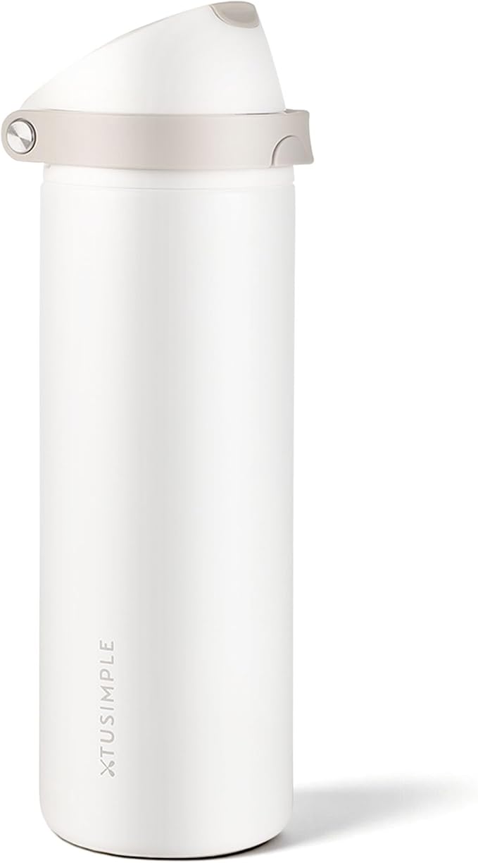 24 oz Insulated Water Bottle with Straw, Stainless Steel Water Bottle with 2-in-1 Push-Button Spout & Quick-Flip Straw, Fits Car Cupholder, Leakproof, for Gym, Travel, School, Camping, White