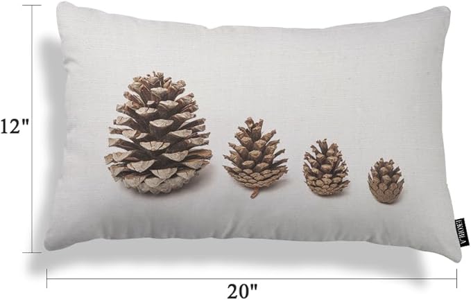 EKOBLA Pinecone Throw Pillow Case - Pine Cone Evergreen Coniferous Forest Plant Farmhouse Rectangle Cushion Cover - Cotton Linen - 12x20 Inches, Brown