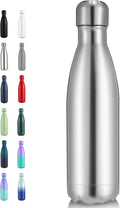 Volhoply 17oz Insulated Stainless Steel Water Bottle, Double Wall Vacuum Flask, Keeps Cold 24h & Hot 12h, Available in Packs of 1, 4, or 8（Silver,1 Pack)