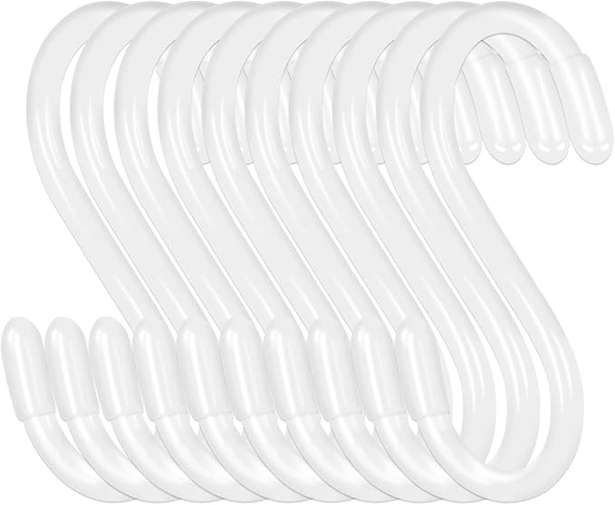 DINGEE 30 Pack 3 Inch White S Hooks,Vinyl Coated Heavy Duty S Hook for Hanging Plants,Non Slip Closet S Hooks,Steel Metal White Vinyl Coated Small S Hook for Hanging Jeans Pots and Pans Coffee Cups