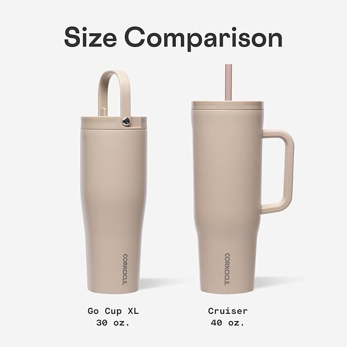 Corkcicle Go Cup XL - Leak-Proof Travel Tumbler - Triple Insulated Stainless Steel Water Bottle - Easy-Carry Handle - Summer Drinkware Gift - Keeps Drinks Ice Cold - 30 oz - Desert