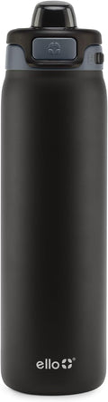 Ello Pop & Fill 22oz Stainless Steel Water Bottle with Quick Fill Technology, Double Walled and Vacuum Insulated Metal, Leak Proof Locking Lid, Sip and Chug, Reusable, BPA Free, Tonal Black