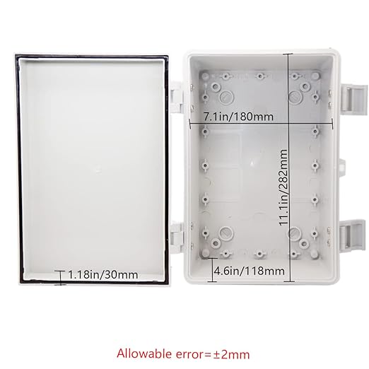 Zulkit Junction Box ABS Plastic Waterproof IP65 Electrical Boxes Hinged Shell Outdoor Universal Project Enclosure with Mounting Plate and Wall Brackets Grey 11.8x7.9x6.3 inch(300x200x160mm)