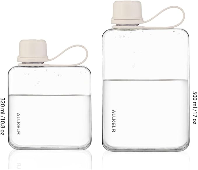 Portable Flat Water Bottle,BPA Free Reusable Tritan Plastic Travel Water Bottle Cup,Lightweight Leakproof Slim Water Bottle Fits Purse,Backpacking, Hiking (White, 10.8 oz)