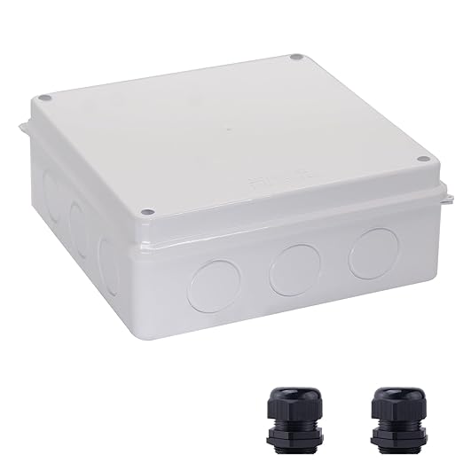 Junction Box Dustproof Waterproof IP65 ABS Plastic Electrical Boxes, Indoor & Outdoor Electrical Power Cord Enclosure Universal Project Box DIY Case White 7.9 x 7.9 x 3.1 inch (200x200x80mm)