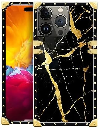 Compatible with iPhone 15 Pro Max Case, Black Gold Marble Nature Luxury Golden Decoration for Girl Women Soft TPU Shockproof Protective Hard PC Back for iPhone 15 Pro Max