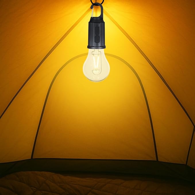 4-Pack Rechargeable Camp Light, Warm White LED Globe Bulb, Battery Powered with USB-C, Shatterproof Globe on Carabiner, 3 Brightness Levels