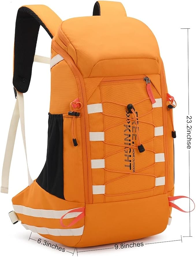 Bseash 40L Waterproof Hiking Camping Backpack with Rain Cover, Outdoor Sport Travel Daypack Rucksack for Skiing Cycling (Orange)