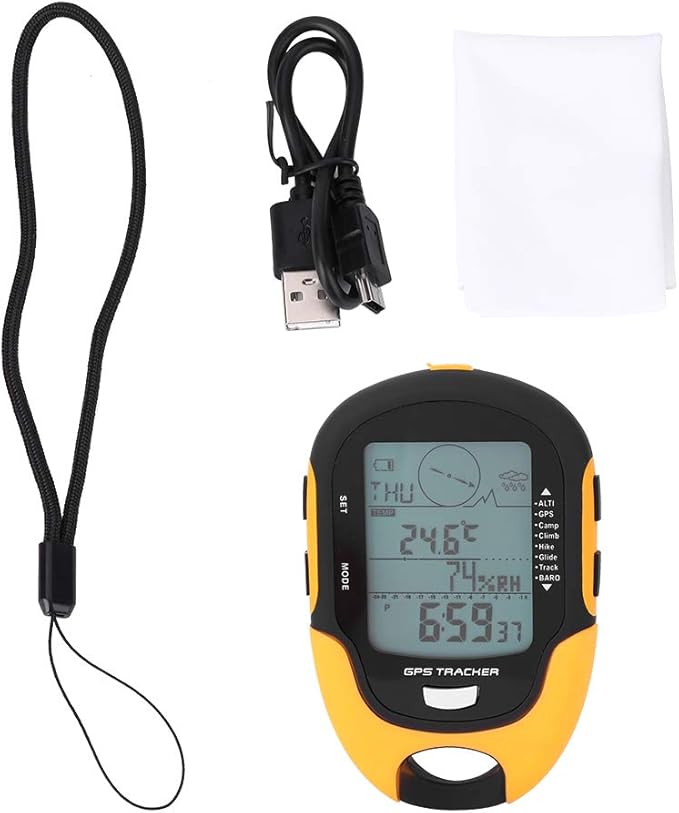 Multifunction Digital Altimeter, Waterproof Handheld GPS Navigator Tracker with Mini Torch, Electronic Barometer Thermometer Compass for Camp Climb Hike