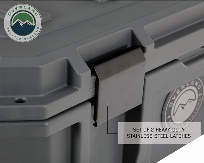 Overland Vehicle Systems 40100011 Dark Gray 95 QT Dry Box Storage with Drain and Bottle Opener | Waterproof Seal | Heavy-Duty Latches and Nylon Handles | Keeps Gear Safe, Dry and Organized