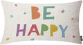 EKOBLA Be Happy Home Decorative Rectangle Pillow Cases Colorful Dots Cheerful Typography Lumbar Cotton Linen Throw Pillow Covers Cushion Case Rectangle Oblong 12x20 Inches