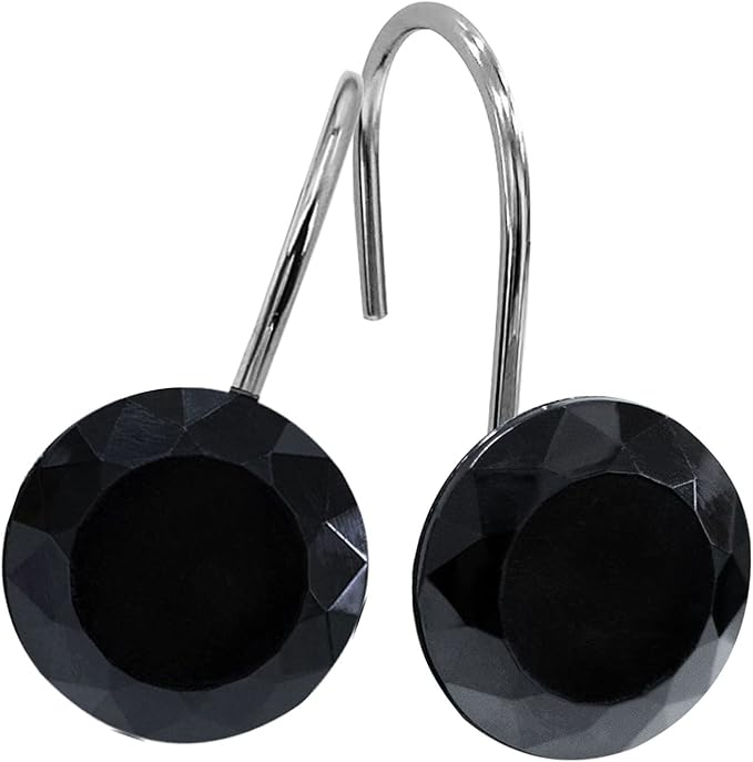 MitoVilla Black Shower Curtain Hooks Rings, Metal Shower Hooks for Shower Curtain Liner, Black Rust Proof Shower Rings for Curtain Accessories and Bathroom Shower Rod, 12 Pack Bathroom Set