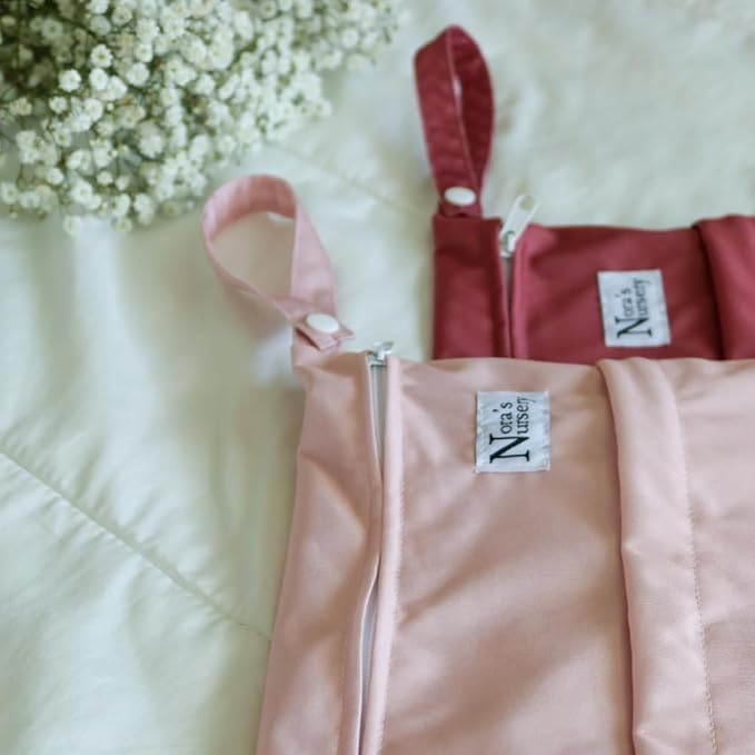 Nora's Nursery Wet Dry Bags with Two Zippered Pockets - Reusable and Washable for Swimming, Travel, Beach, Pool, Daycare, Cloth Diapers, Toiletries, and Wet Swimsuits - 11x15, Rose - 2-Pack