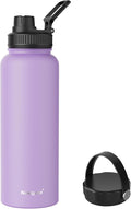Navigate 40 oz Stainless Steel Insulated Water Bottle,Double Walled Leak Proof Keep Cold for 24 Hrs Hot for 12 Hrs,Wide Mouth Water Jug with Spout & Handle Lids,Purple