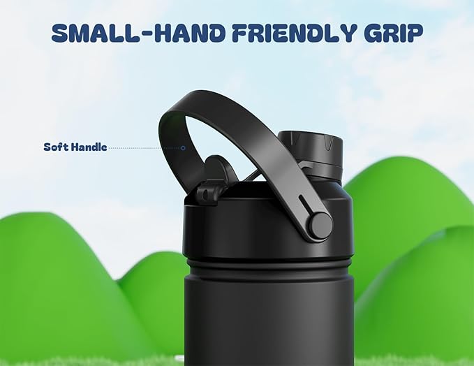12 oz Kids Leakproof Water Bottle: 2-in-1 Straw Spout Lid, BPA-Free, Easy Carry, Keep Cold 24H, Cupholder Friendly, Stainless Steel Cup for Summer Camp, Playground, Trip, Birthday Gift (Dark Knight)