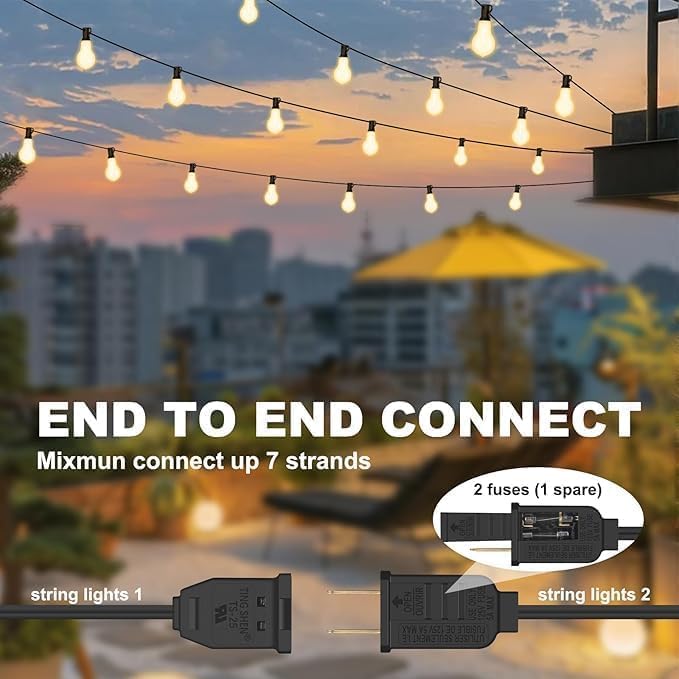50FT Outdoor String Lights Waterproof with 32+2 Bulbs (1.5FT Bulbs Spacing), Remote & Dimmer, Commercial Patio String Lights with 3 Mode Light & Timing, 50PC Mounting Ties for Outside
