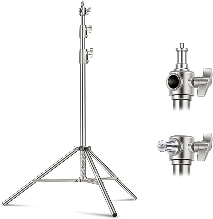 NEEWER 102"/2.6m Stainless Steel Light Stand, Spring Cushioned Heavy Duty Photography Tripod Stand with 1/4” to 3/8” Universal Screw Adapter for Strobe, LED Video Light, Ring Light, Monolight, Softbox