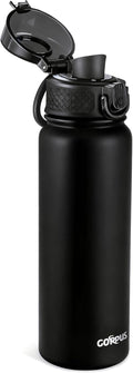 GOPPUS Insulated Water Bottle 20oz Stainless Steel BPA-Free Sports Bottle Ideal for School and Travel Silicone Spout Lid Prevents Leaks, Sweat, and Dust (Black)