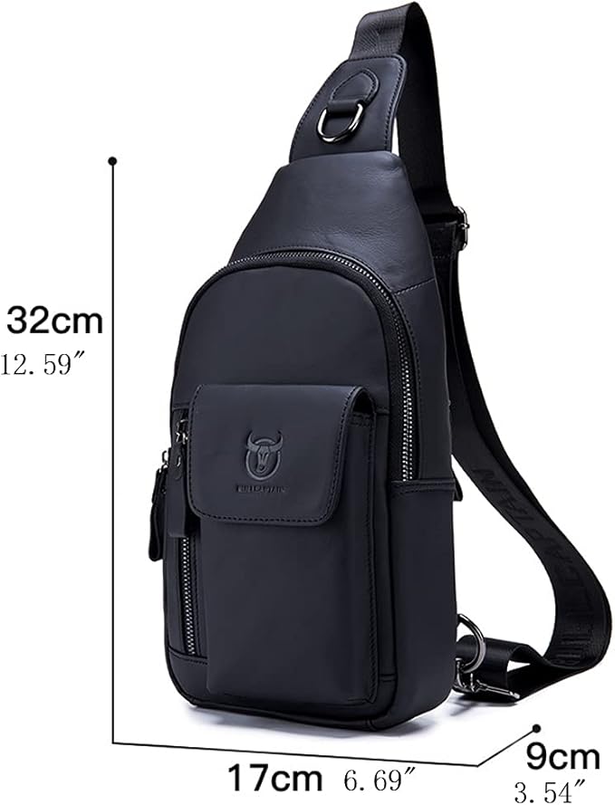 Hebetag Leather Sling Bag Hiking Daypack for Men Women Outdoor Travel Camping Fishing Crossbody Shoulder Chest Pack Casual Backpack