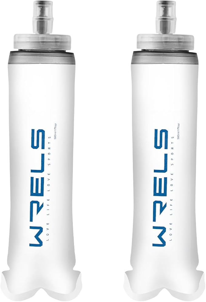 WRELS Collapsible Soft Flask Water Bottle for Outdoors,Folding Collapsible Running Flask for Cycling Marathon Trail Race