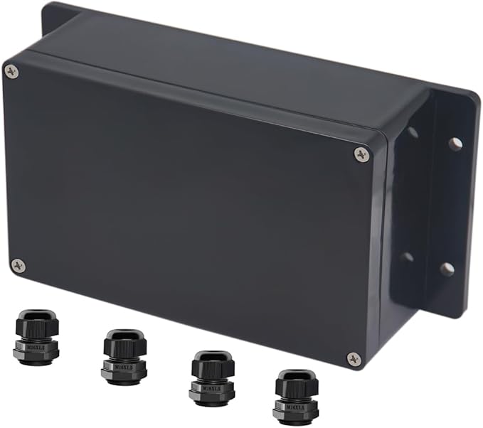 Project Box ABS Black Electrical Boxes IP65 Outdoor Waterproof Box Electronic Junction Box Fixed Ear Power Enclosure with Cable Glands for DIY Project 7.87 x 4.72 x 2.95 inch (200x120x75mm)