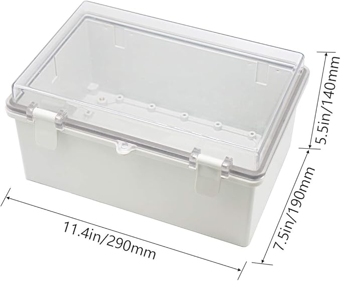 Zulkit Junction Box ABS Plastic Dustproof Waterproof IP65 Electrical Boxes Hinged Shell Outdoor Universal Project Enclosure Clear Cover with 2 Cable Glands 11.4 x 7.5 x 5.5 inch(290x190x140mm)